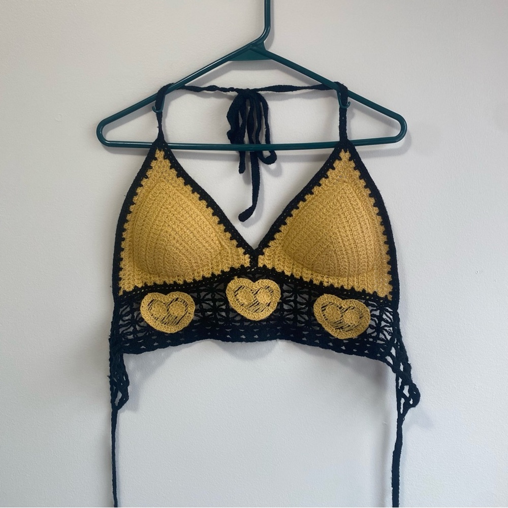 Crochet Halter Top in Black and Yellow